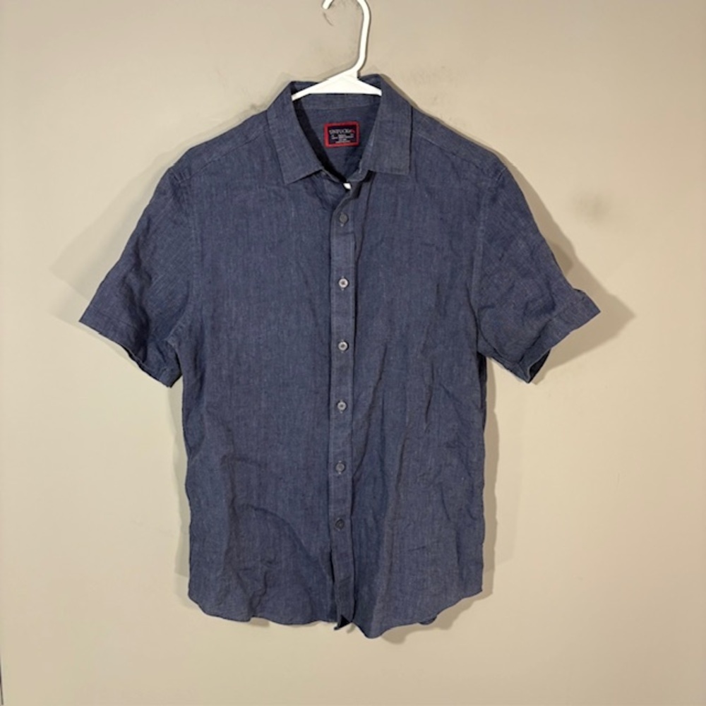UNTUCKit Shirt Mens Small Blue Linen Slim Fit Araujo WR Short Sleeve Button-Up